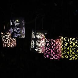 Voltico Set of 5 Solar Ornate Metal Cutout Lanterns - Multi-Coloured Glow - Size: 5 Pack - thumbnail 5