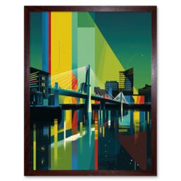 "Artery8 Wall Art Print Glasgow Bells Bridge Modern Geometric Cityscape Art Framed in Brown - Size: W12"" x H16""" - thumbnail 1