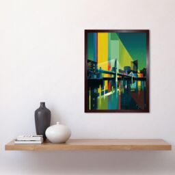 "Artery8 Wall Art Print Glasgow Bells Bridge Modern Geometric Cityscape Art Framed in Brown - Size: W12"" x H16""" - thumbnail 2