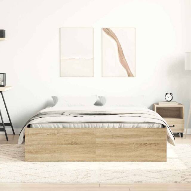 Berkfield Home Modern Bed Frame Sonoma Oak 120x190 cm Small Double in Natural - image 1