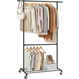 SONGMICS Heavy Duty Clothes Rack on Wheels with Double Rods in Black - thumbnail 8