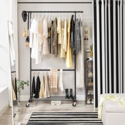SONGMICS Heavy Duty Clothes Rack on Wheels with Double Rods in Black - thumbnail 4