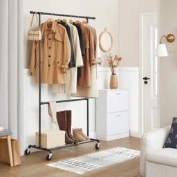SONGMICS Heavy Duty Clothes Rack on Wheels with Double Rods in Black - thumbnail 2