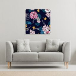 Benjamin Tate Design Pink Flowers on Navy (Canvas Print) / 127 x 127 x 4cm in Natural - Size: 127 x 127 x 4 cm - thumbnail 1