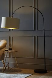 ValueLights Louis Black Arched Curved Floor Lamp with Beige & Gold Lamp Shade