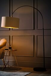 ValueLights Louis Black Arched Curved Floor Lamp with Beige & Gold Lamp Shade - thumbnail 2