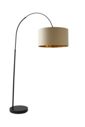ValueLights Louis Black Arched Curved Floor Lamp with Beige & Gold Lamp Shade - thumbnail 6