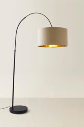 ValueLights Louis Black Arched Curved Floor Lamp with Beige & Gold Lamp Shade - thumbnail 3
