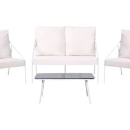 Wyld and Coco White 4 Seater Garden Set Powder Coat Steel Removable Cushion - thumbnail 2