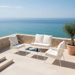 Wyld and Coco White 4 Seater Garden Set Powder Coat Steel Removable Cushion