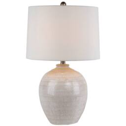 Wyld Haus Provence Cream Chevron Ceramic Table Lamp with Linen Shade in Beige - thumbnail 2