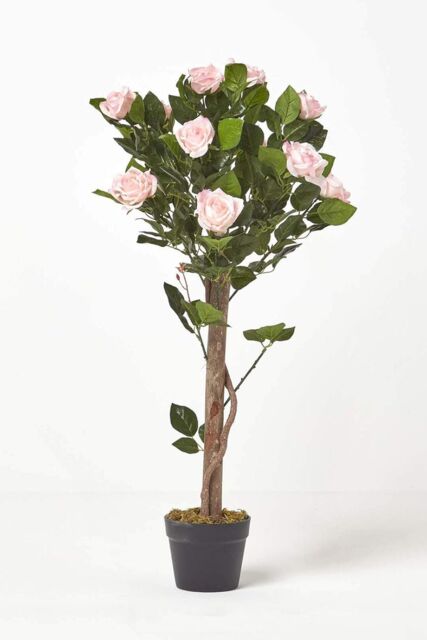 Homescapes Potted Rose Tree Artificial Plant with lifelike green leaves, 90 cm in Pink - image 1