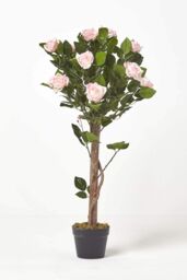 Homescapes Potted Rose Tree Artificial Plant with lifelike green leaves, 90 cm in Pink - thumbnail 1