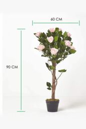 Homescapes Potted Rose Tree Artificial Plant with lifelike green leaves, 90 cm in Pink - thumbnail 4