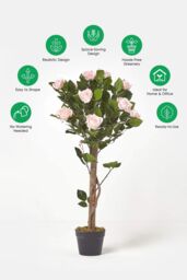Homescapes Potted Rose Tree Artificial Plant with lifelike green leaves, 90 cm in Pink - thumbnail 5