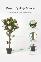 Homescapes Potted Rose Tree Artificial Plant with lifelike green leaves, 90 cm in Pink - thumbnail 2