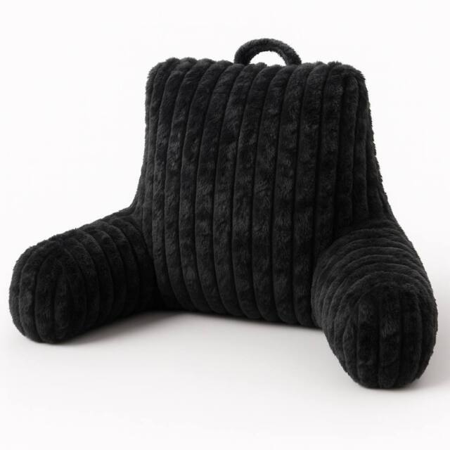 Aamira Reading Pillow Black Faux Fur Ribbed Memory Foam Support Cushion - image 1