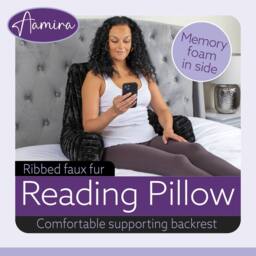 Aamira Reading Pillow Black Faux Fur Ribbed Memory Foam Support Cushion - thumbnail 2