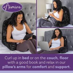 Aamira Reading Pillow Black Faux Fur Ribbed Memory Foam Support Cushion - thumbnail 3