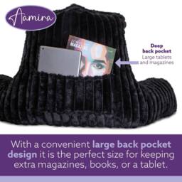 Aamira Reading Pillow Black Faux Fur Ribbed Memory Foam Support Cushion - thumbnail 5