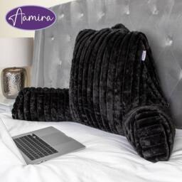 Aamira Reading Pillow Black Faux Fur Ribbed Memory Foam Support Cushion - thumbnail 9