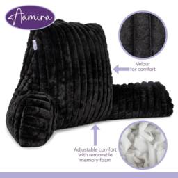 Aamira Reading Pillow Black Faux Fur Ribbed Memory Foam Support Cushion - thumbnail 8
