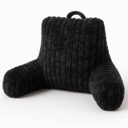 Aamira Reading Pillow Black Faux Fur Ribbed Memory Foam Support Cushion - thumbnail 1