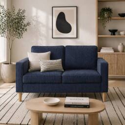 Wyld Haus Rozike Nodi Corduroy Blue Compact 2 Seater Sofa Natural Wooden Legs - thumbnail 1