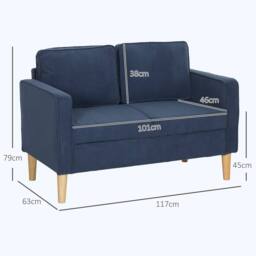 Wyld Haus Rozike Nodi Corduroy Blue Compact 2 Seater Sofa Natural Wooden Legs - thumbnail 4
