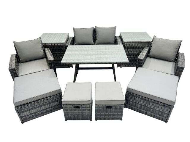 Fimous 8 Seater Outdoor Table Double Seat Sofa 2 Side Tables 4 Stools Set in Dark Grey - image 1