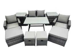 Fimous 8 Seater Outdoor Table Double Seat Sofa 2 Side Tables 4 Stools Set in Dark Grey - thumbnail 2