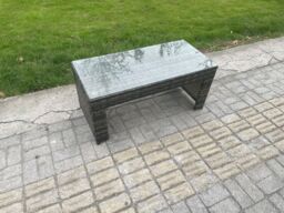 Fimous Outdoor Lounge Sofa Set Rattan Garden Furniture Set with Rectangular Coffee Table Big Footstool Dark Grey Mixed - thumbnail 3