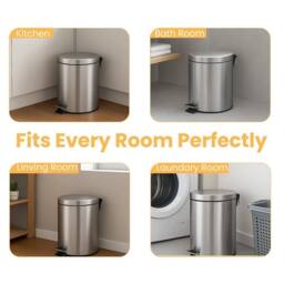 Kelvenix 3 Litre Round Stainless Steel Pedal Bin in Silver - Size: 0.6m2 - thumbnail 4