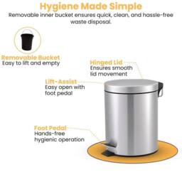 Kelvenix 3 Litre Round Stainless Steel Pedal Bin in Silver - Size: 0.6m2 - thumbnail 3