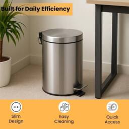 Kelvenix 3 Litre Round Stainless Steel Pedal Bin in Silver - Size: 0.6m2 - thumbnail 5