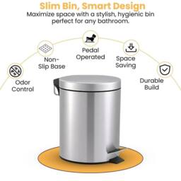 Kelvenix 3 Litre Round Stainless Steel Pedal Bin in Silver - Size: 0.6m2 - thumbnail 2