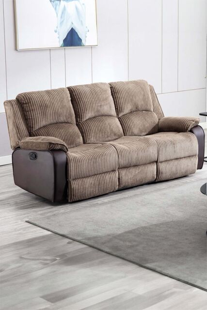 More4Homes Postana 3 Seater Manual High Back Jumbo Cord Fabric Recliner Sofa in Brown - image 1