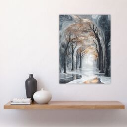"Artery8 Marble Forest Fantasy Autumn Tree Dreamy Tunnel Wall Art Print in Grey - Size: W12"" x H16""" - thumbnail 4