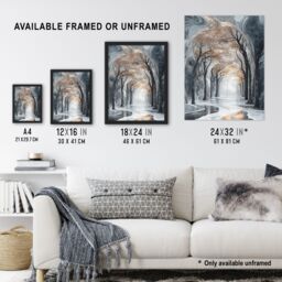 "Artery8 Marble Forest Fantasy Autumn Tree Dreamy Tunnel Wall Art Print in Grey - Size: W12"" x H16""" - thumbnail 3