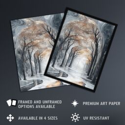 "Artery8 Marble Forest Fantasy Autumn Tree Dreamy Tunnel Wall Art Print in Grey - Size: W12"" x H16""" - thumbnail 2