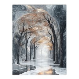 "Artery8 Marble Forest Fantasy Autumn Tree Dreamy Tunnel Wall Art Print in Grey - Size: W12"" x H16""" - thumbnail 1
