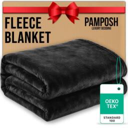 Pamposh Flannel Fleece Blanket Reversible Throw in Black - Size: Small - thumbnail 2