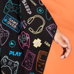 OHS Gaming Poncho Beach Towel Kids Hooded Quick Dry Microfibre Holiday in Black - thumbnail 5