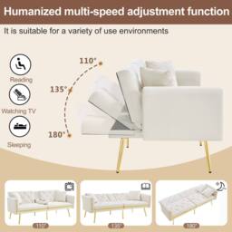 ModernLuxe Convertible 2-seater sofa bed with adjustable backrest & cup holders in White - thumbnail 6