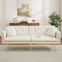 ModernLuxe Convertible 2-seater sofa bed with adjustable backrest & cup holders in White - thumbnail 9