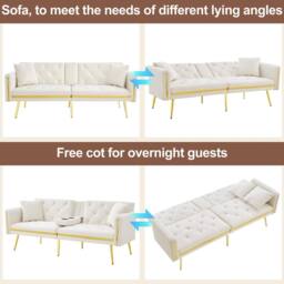 ModernLuxe Convertible 2-seater sofa bed with adjustable backrest & cup holders in White - thumbnail 4