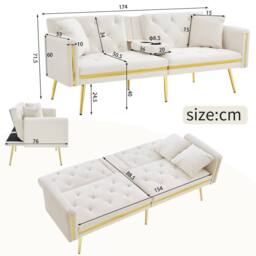 ModernLuxe Convertible 2-seater sofa bed with adjustable backrest & cup holders in White - thumbnail 3