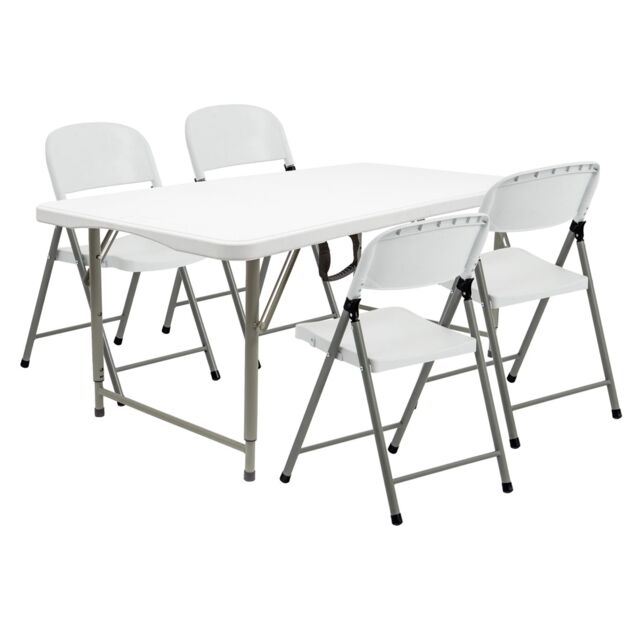 Harbour Housewares Height Adjustable Folding Camping Picnic Table & Chair Set - 120cm (4ft) - White - image 1