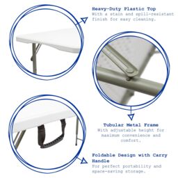 Harbour Housewares Height Adjustable Folding Camping Picnic Table & Chair Set - 120cm (4ft) - White - thumbnail 2