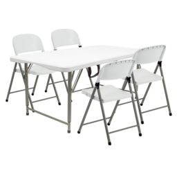Harbour Housewares Height Adjustable Folding Camping Picnic Table & Chair Set - 120cm (4ft) - White - thumbnail 1